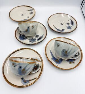 El Palomar Ken Edwards Tonala Coffee Tea Cups & Plates Mexico Folk Art Pottery